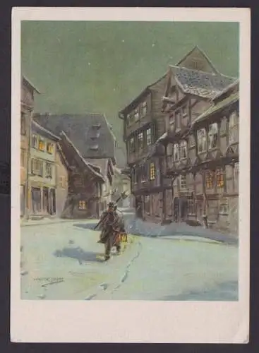 Ansichtskarte Alt Halberstadt Sachsen Anhalt Gemälde Winternacht a.d. Woort von