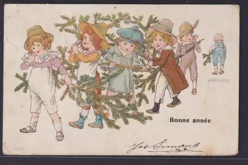 Ansichtskarte Künstlerkarte Sign. Weihnachten Kinder Tanne ab London England