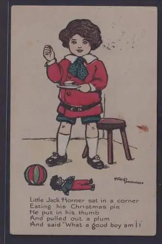 Ansichtskarte Künstlerkarte Sign. Ethel Parkinson Kind Puppe Ball Spruch nach
