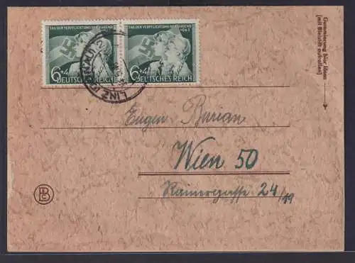 Ostmark Linz Deutsches Reich Brief MEF 843 Paar Verpflichtung Jugend nach Wien