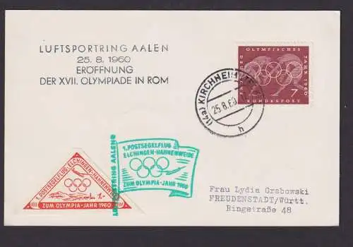 Flugpost Brief Air Mail Olympia Rom Italien Luftsporting Aalen + selt. Vignette