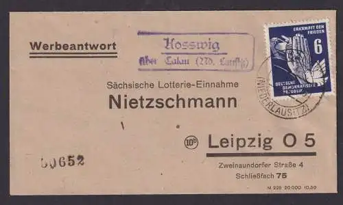 DDR Brief EF 276 Frieden Werbeantwort Kosswig über Calau Nieder Lausitz