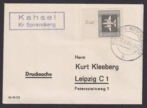 Kahsel Kreis Spremberg Brandenburg DDR Brief Drucksache Bogenrand n. Leipzig