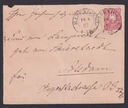 Radenickel Brandenburg nachverwendet K2 Deutsches Reich Brief n. Potsdam