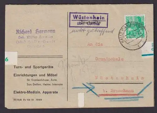 Wüstenhain über Cottbus Brandenburg DDR Bestellkarte Landpoststempel n. Bramenau