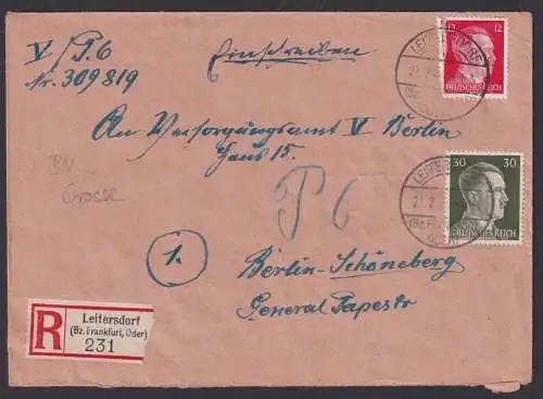 Leitersdorf Brandenburg Deutsches Reich R Brief n. Berlin Schöneberg