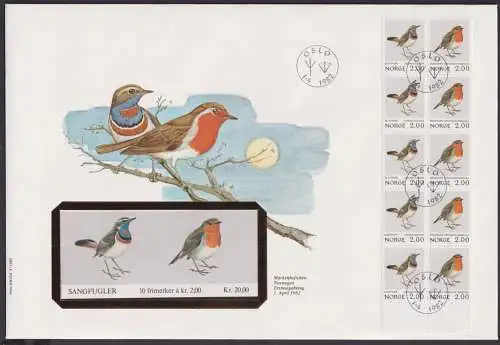 Norwegen Markenheftchen Brief Zusammendrucke Heftchenblatt Tiere Singvögel