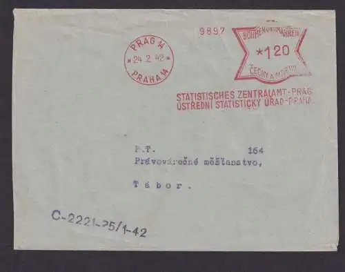Besetzung Böhmen & Mähren Brief AFS Absenderfreistempl PRAG 14 120 nach Tabor