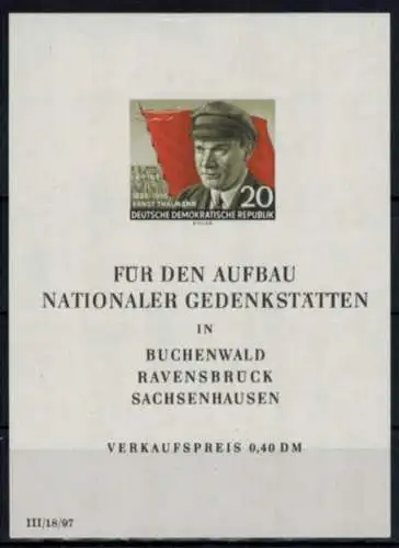 DDR Block 14 Geburtstag Ernst Thälmann 1956 tadellos postfrisch