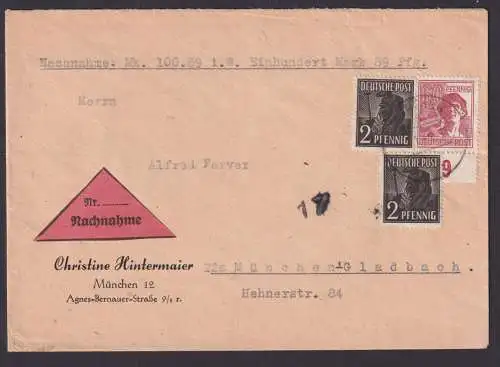 All. Besetzung Nachnahme Brief 956 MIF 60 Pfg. Unterrand München 1948