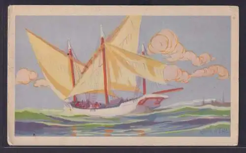 Ansichtskarte Künstlerkarte Sign. Julien Telk Handgemalt Segelschiff auf See