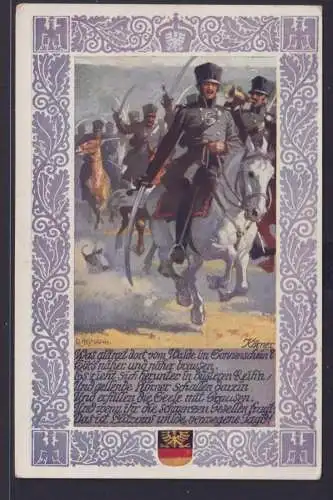 Ansichtskarte Österreich Deutsche Böhmen Künstler Soldaten zu Pferd ab Wien nach