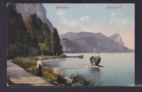 Ansichtskarte Mondsee nach Schönthal Künstlerkarte See mit Bergpanorama