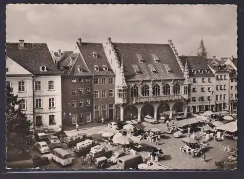 Ansichtskarte Freiburg Breisgau n. Hamburg Marktplatz Verkaufsstände Autos