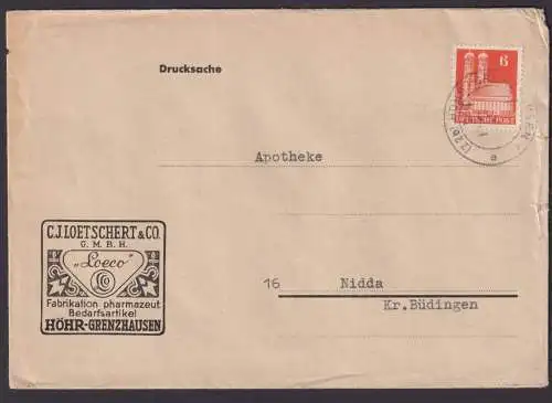 Bizone Brief EF 6 Pfg. Bauten Höhr Grenzhausen Rheinland Pfalz Reklame C.J.