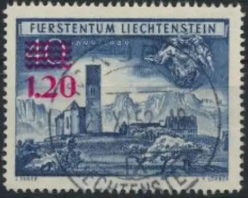 Liechtenstein 310 sauber gestempelt Kirche in Bendern mit Aufdruck Kat 100,00