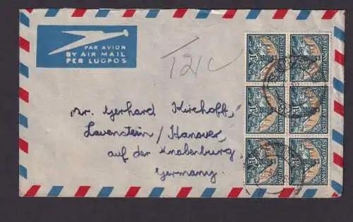 Flugpost Südafrika Brief MEF 1 1/2p 6er Block Lauenstein Hannover Knabenburg