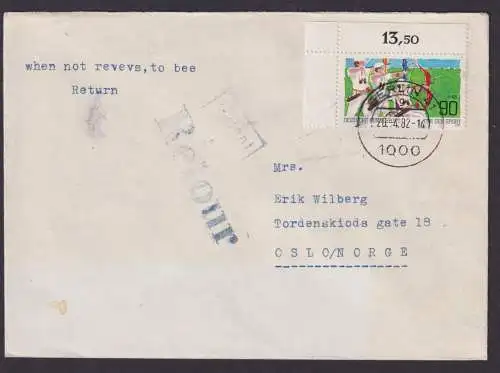 Bundesrepublik Berlin Brief Bogenecke Eckrand EF 1128 Oslo Norwegen Retour