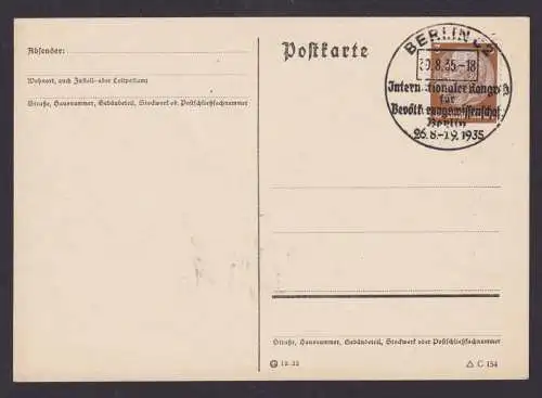 Deutsches Reich Postkarte Berlin Intern. Kongress Bevölkerungswissenschaft