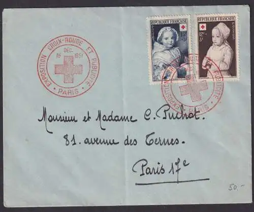 Frankreich Brief MIF Rotes Kreuz Ausstellung Paris 1951 der Umschalg wurde