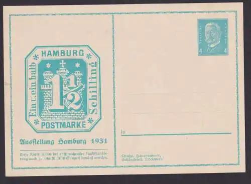 Deutsches Reich Privatganzsache Hamburg Reichspräsident Hindenburg Philatelie