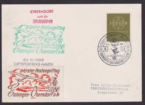 Flugpost Brief Air Mail tolle Sonderkarte 1. Postsegelflug Elchingen Oberndorf