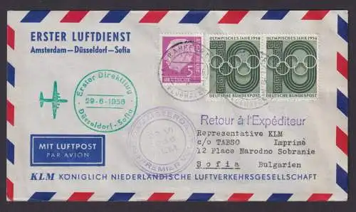 Flugpost Brief Air Mail KLM MIF Heuss Erstflug Düsseldorf Sofia Bulgarien