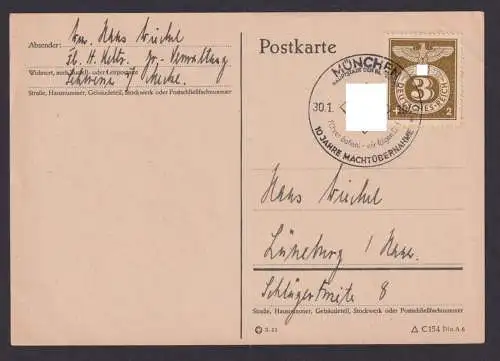 München Deutsches Reich Postkarte SST 10 Jahre Machtübernahme Lüneburg