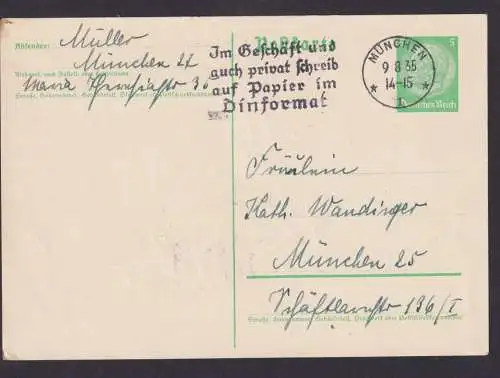Deutsches Reich Postkarte München SST Papier im Dinformat