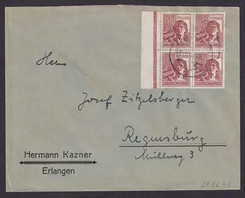 Zehnfachfrankatur All. Besetzung Brief MEF 956 a Rand Viererblock Erlangen nach