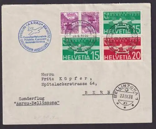 Schweiz Flugpost Brief Zusammendruck toller SST Aarau Philatelie + Vignette Bär