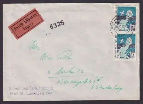 Berlin Eilboten Brief MEF 196 Kinder senkr. Paar Hof n. München