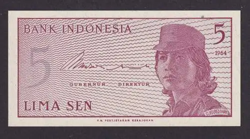 Banknoten Geldscheine Indonesien Asien 5 LIMA SEN 1964 unc.