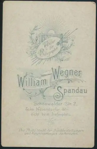 Original alte Fotoplatte Atelier William Wegner Berlin Spandau ca. 1890