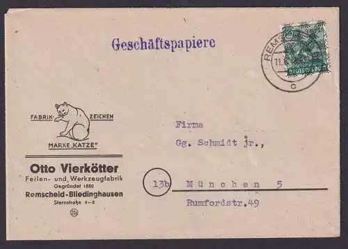 Bizone Brief EF Netzaufdruck Remscheid Otto Vierkötter Werkzeugfabrik n. München