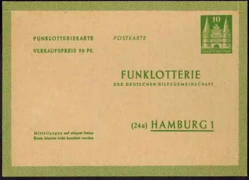 Bizone Ganzsache FP 2 I. Funklotterie Ausgabe 1950 Kat.-Wert 75,00