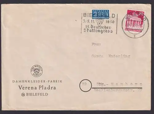 Bielefeld Brief SST Deutscher Skatkongress 1950 Damenkleiderfabrik Verena Pladra