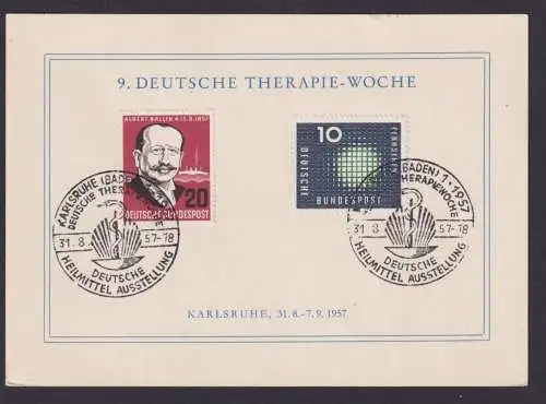 Bund Karlsruhe schöne Anlasskarte Postkarte Deutsche Therapie Woche 1957 SST