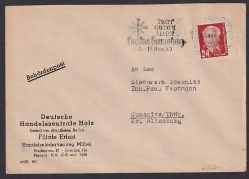 DDR Brief Behördenpost EF 24 Pfg. Pieck MaschSt. Caritas Erfurt Gössnitz