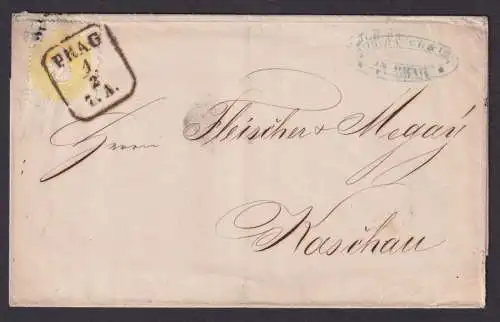 Österreich Brief EF 2 Kr. gelb mit Achteck-Stempel PRAG nach Warschau 1862