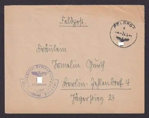 Deutsches Reich Feldpost Brief Luftgaupostamt Brüssel Belgien nach Berlin