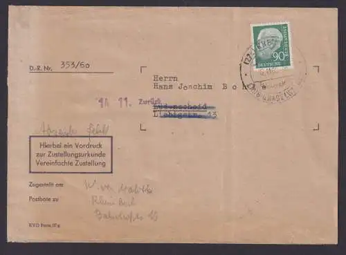 Bund Brief EF 265 90 Pfg Heuss Rheinbach Brief Lüdenscheid viol L1 zurück Retour