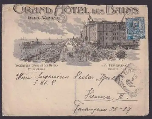 Venedig Italien schön illustrierter Hotel Brief Des Baines nach Wien Österreich