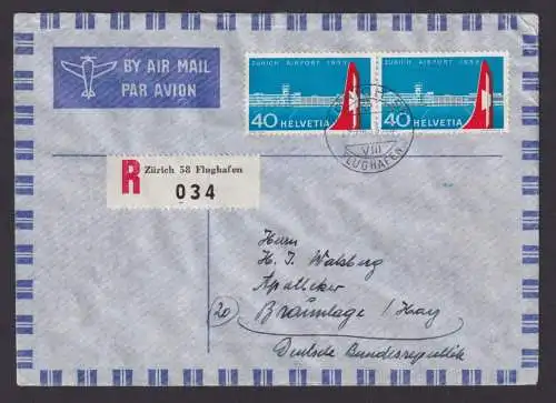 Flugpost Air Mail Schweiz R Brief Paar 40c Sonder R-Zettel FLUGHAFEN ZÜRICH 58