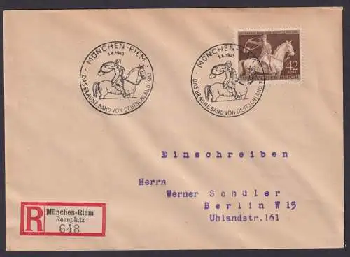 München Deutsches Reich R Brief EF 854 Berlin Sonder R-Zettel Rennplatz