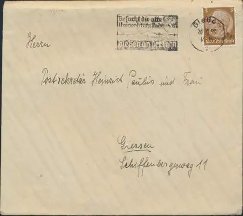 Deutsches Reich Brief 513 X Fahnenstempel Besucht die Universitätsstadt Gießen