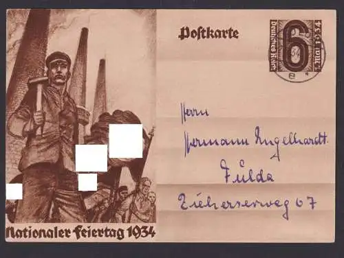 Deutsches Reich Propaganda Ganzsache Fulda Arbeiter Schlote + Fahnen