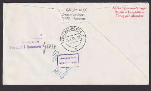 Flugpost Brief Air Mail SABENA Brüssel Belgien Weltkugel Globus Hannover