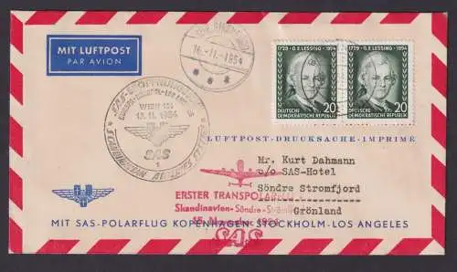 Flugpost Brief Air Mail SAS 1. Transpolarflug Eurpopa Los Angeles gute Zuleitung