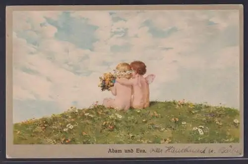 Ansichtskarte Künstlerkarte Adam Eva Paradies Blumenwiese ab Hamburg nach Köln